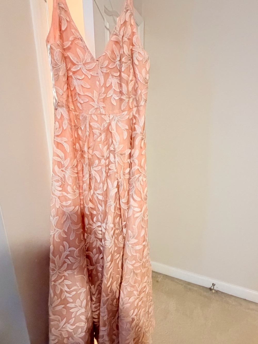 Calvin Klein Blush Pink Floral Lace Maxi Dress